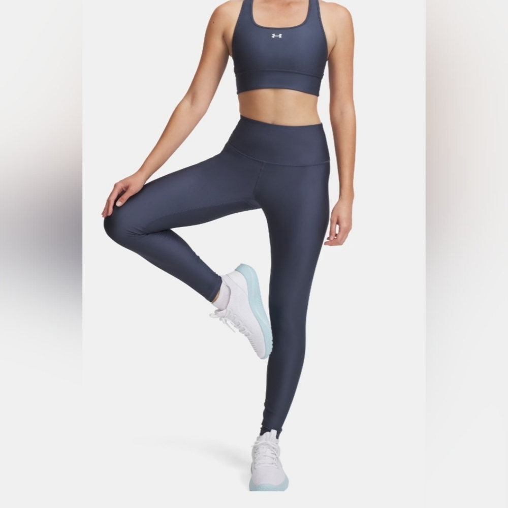 Under Armour HeatGear Compression Leggings Purple with Pocket Large LG